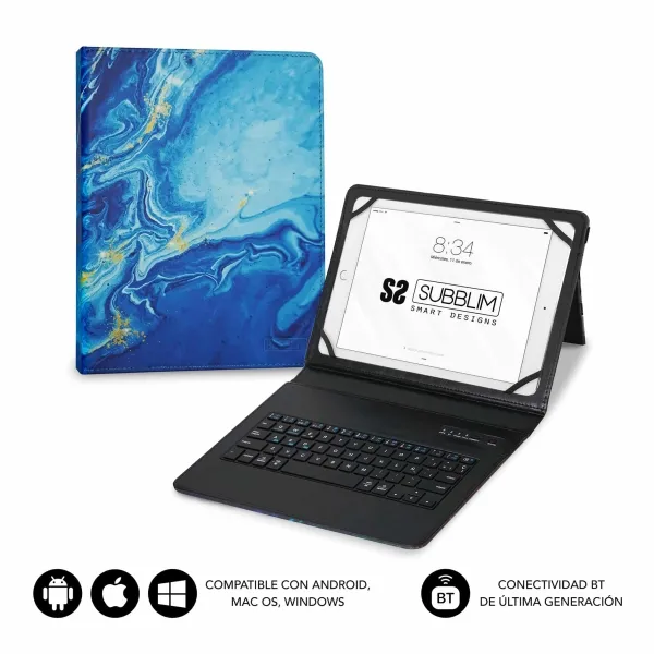 Subblim Keytab Pro Funda Universal Bluetooth 9-10.1" Ultraligera con Soporte Ajustable Azul Mármol