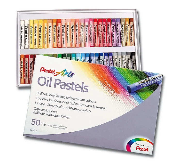 Pentel Pack de 50 Pasteles de Oleo Blandos y Cremosos - Colores Surtidos