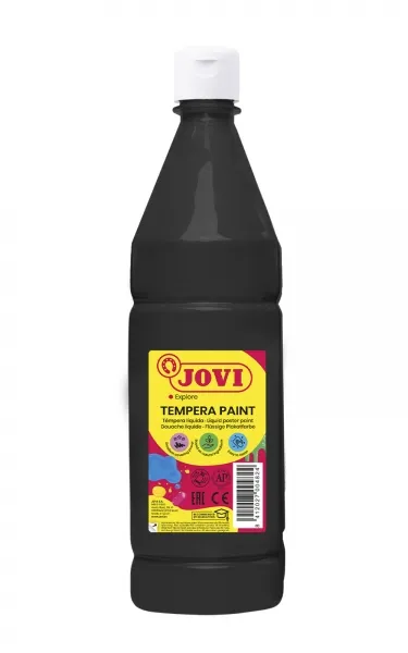 Jovi Tempera Paint Tempera Liquida 1000Ml - Base Agua - Lista Para Usar - Alto Poder Cubriente - Secado Rapido - Excelente Rendimiento - Facil Aplicacion - Color Negro