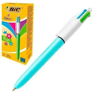 Bic Bolígrafo 4 Colores Fun Pastel Cuerpo Blanco/Azul Caja 12 Unidades