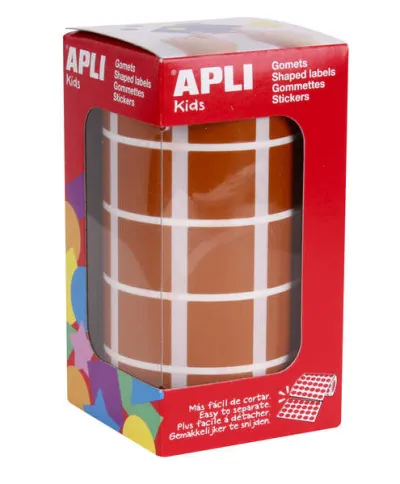 Apli Rollo de 1.770 Gomets Cuadrados 20x20mm - Adhesivo Base Agua - Color Marrón