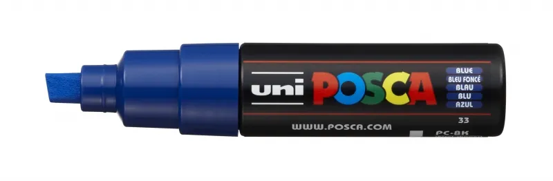 Posca PC-8K Marcador de Pintura Azul - Punta Biselada Acrílica 8mm - Tinta Base Agua