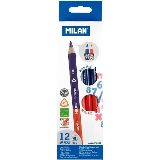 Milan Lápices Bicolor Maxi Triangulares Azul/Rojo Caja 12 Unidades