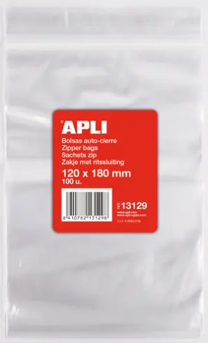 Apli Bolsas Autocierre 120x180mm LDPE Pack 100 Unidades
