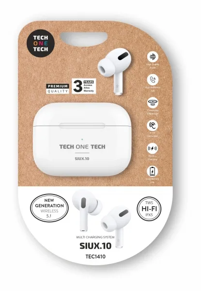 Techonetech Auriculares Inalambricos Bluetooth Tws - Hasta 30H De Reproduccion - Ipx5 - Color Blanco