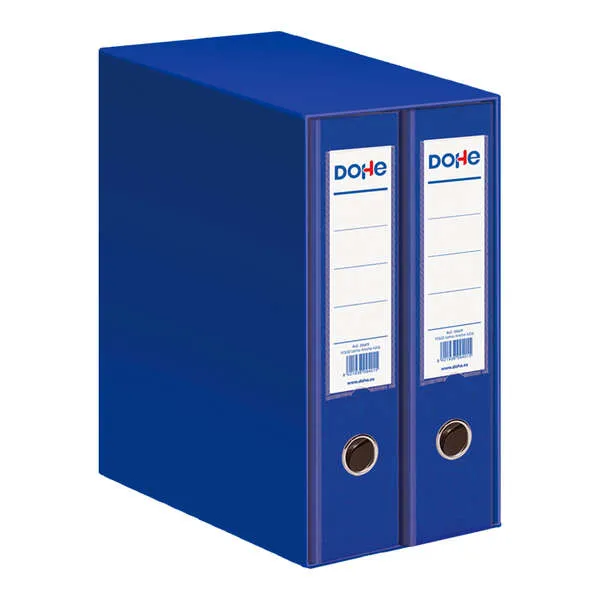Dohe Modulo De 2 Archivadores Folio Lomo Ancho Con Ollao Y Rado - Carton Forrado Con Polipropileno - Cantoneras Metalicas - Palanca De Maxima Calidad - Color Azul