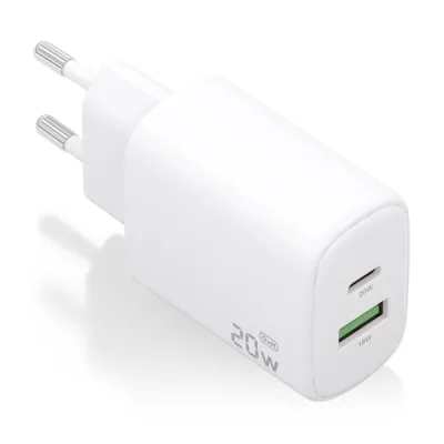 Aisens Cargador GaN 20W con 1xUSB-C PD3.0 y 1xUSB-A QC3.0 - Blanco