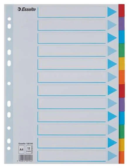 Esselte Separadores 12 Posiciones - Multitaladro - 6 Colores - Carton - Tamaño A4