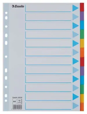 Esselte Separadores A4 12 Posiciones Multitaladro 6 Colores Cartón