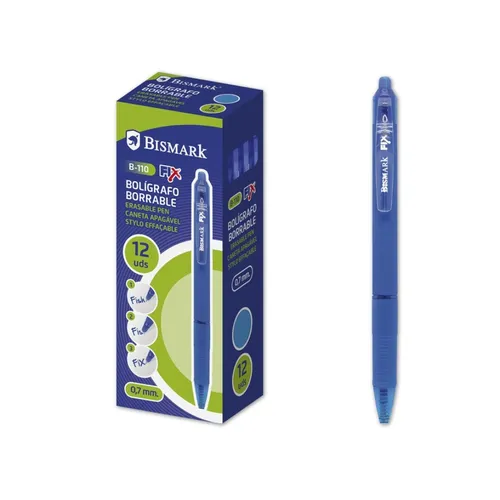 Bismark Bolígrafo Borrable con Clip 0.7 mm Grip de Goma Color Azul