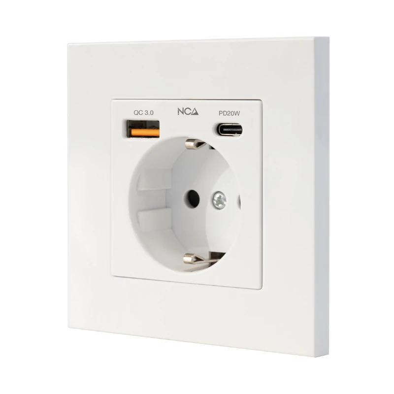 Nanocable Base Pared Toma Schuko 2Usb-C Pd20W