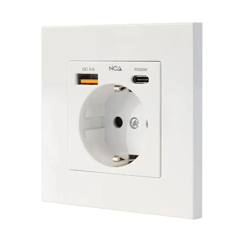 Nanocable Roseta Schuko Empotrable con 1xUSB-A QC 3.0 y 1xUSB-C PD 3.4A Blanco