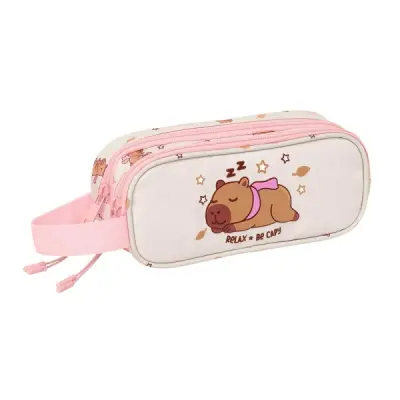 Safta Capibara Portatodo Rosa Pastel - 2 Compartimentos con Cremallera - 21x8x6cm