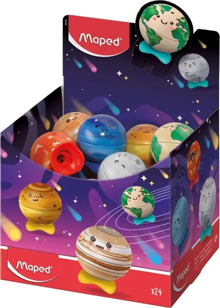 Maped Expositor Con 24 Sacapuntas Metálicos 1 Orificio Con Depósito - Diseños de Planetas