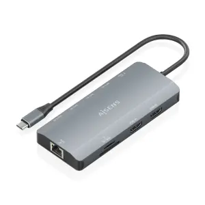 Aisens Dock USB-C 12 en 1 con 2xHDMI, RJ45, 3xUSB-A, USB-C PD 100W, SD y MicroSD - Gris