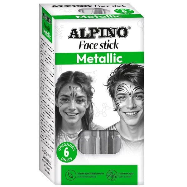 Alpino Fiesta Face Stick Pack - 6 Barritas de Pintura Facial - Color Plata