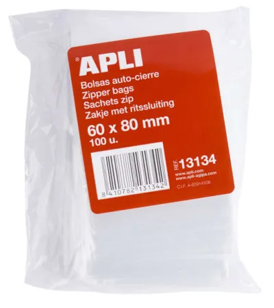 Apli Bolsas Zip Auto Cierre Transparentes 60x80mm LDPE Uso Alimenticio
