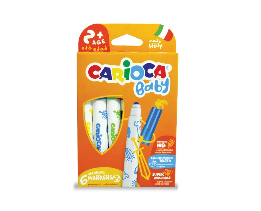 Carioca Baby Marker Pack de 6 Rotuladores Superlavables Punta Redonda y Bloqueada
