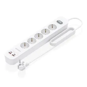 Aisens Regleta 5 Tomas Schuko con 2xUSB-C y 2xUSB-A, 1.4m, Interruptor LED, Power Delivery, Qualcomm 3.0, Blanco