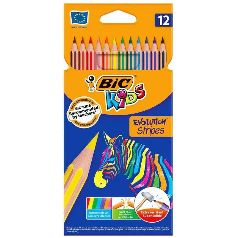 Bic Lápices De Colores Kids Evolution Stripes Estuche 12 Unidades