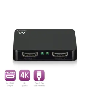 Ewent Duplicador HDMI 1x2 4K a 30Hz con Cable de Alimentación de 80cm y LED Negro