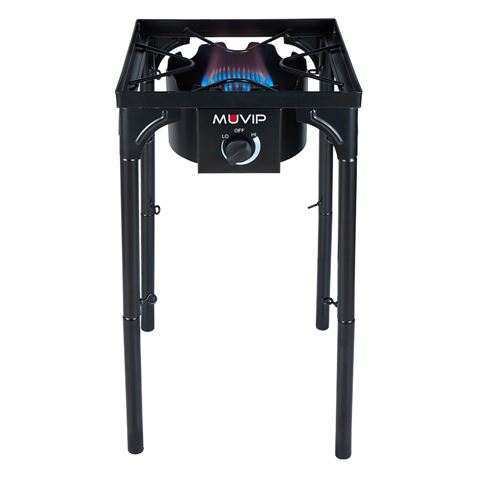 Muvip Mv0633 Fogon De Gas Alta Potencia - Quemador De Hierro Fundido - Potencia 4,6Kw - Estructura Reforzada  - Llave De Regulacion De Gas - Proteccion De Llama Contra El Viento - Color Negro