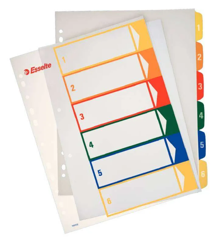 Esselte Indice Proyectos Imprimibles Tipo 1-6 Multicolor - Tamaño A4 Maxi - Material Pp Rigido 300 Micras, Portada 350 Micras