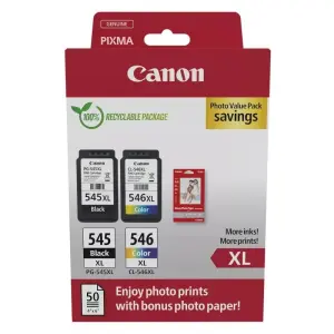 Canon PG-545XL Negro + CL-546XL Color Cartuchos de Tinta Originales + 50 Hojas de Papel Fotográfico