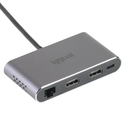 iggual Hub C 8 en 1 con 2x HDMI, 2x USB, 2x SD, RJ45 y PD 100W