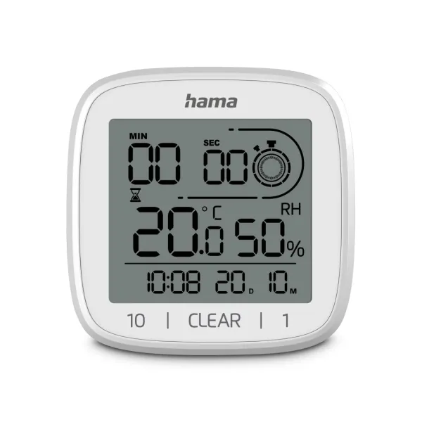 Hama Chipre Reloj Digital Con Ventosa - Termometro - Higrometro - Ipx4 - Funcion Cuenta Atras - Fecha - 11X11X4.5Cm - Color Blanco