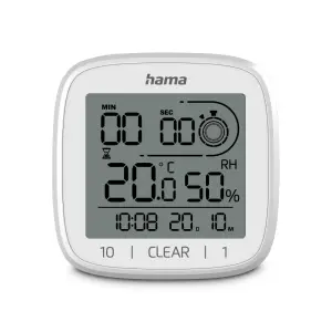 Hama Reloj Digital con Ventosa, Termómetro, Higrómetro, IPX4, Cuenta Atrás, Blanco, 11x11x4.5cm