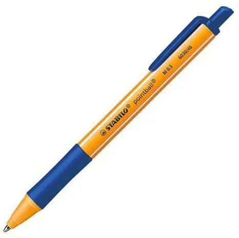 Stabilo Pointball Boligrafo Retractil - Punta De 1Mm - Tinta Con Base De Aceite - Recargable - 79% Plastico Reciclado - Grip Antideslizante - Color Azul
