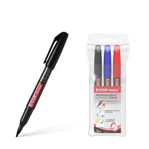 ErichKrause Pack de 3 Marcadores Permanentes P-70 Punta de Bala 1.0mm Negro, Azul, Rojo