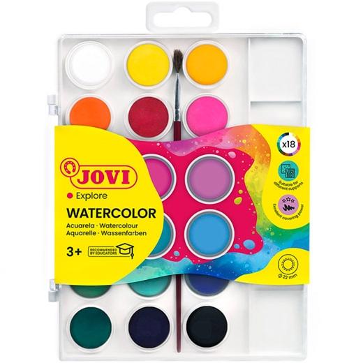 Jovi Acuarelas En Pastillas 22Mm Con Pincel Colores Surtidos Estuche 18 Ud