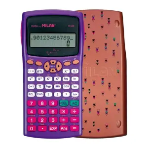 Milan M240 Calculadora Científica 10+2 Dígitos, Pantalla de 2 Líneas, 240 Funciones, Carcasa Protectora Violeta/Blanco/Rosa