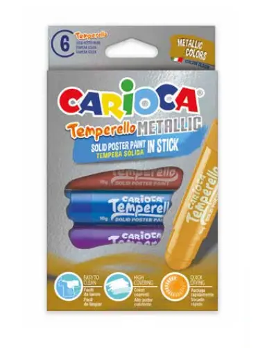 Carioca Temperello Metallic Pack de 8 Temperas Solidas - Gran Cobertura - Faciles de Mezclar - Sin Disolventes y Lavables - Secado Rapido - Colores Metalicos Surtidos