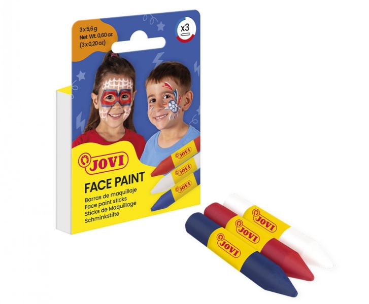 Jovi Face Paint Adventure Pack De 3 Barras De Maquillaje - Para Todo Tipo De Pieles - Se Limpia Facilmente - Colores Blanco, Rojo Y Azul