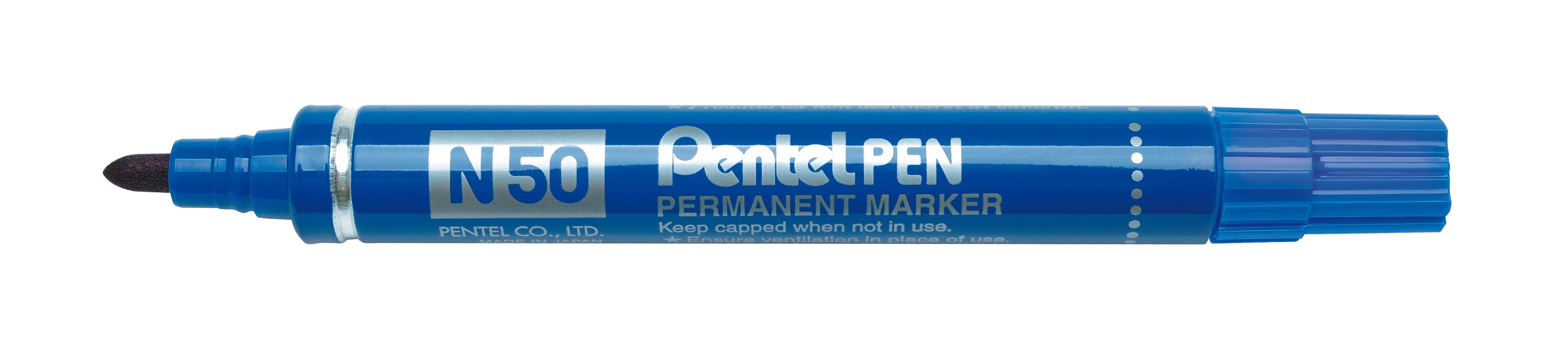 Pentel Pen N50-Be Marcador Permanente Cuerpo Aluminio Azul Y Punta Media Conica -12U-