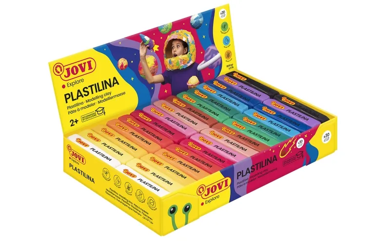 Jovi Expositor De 30 Pastillas De Plastilina 50Gr - 100% Vegetal - Muy Moldeable - No Se Seca - Colores Mezclables - Colores Surtidos