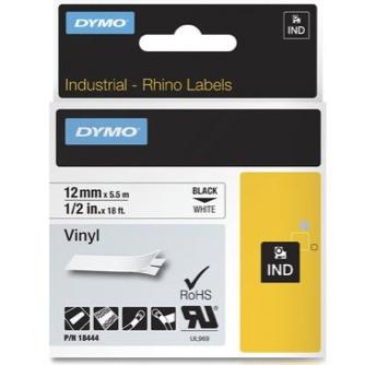 Dymo Rhino Cinta De Etiquetas Industrial Adhesiva Id1-12, Negro Sobre Blanco De 12Mmx5´5M, Vinilo (S0718600)