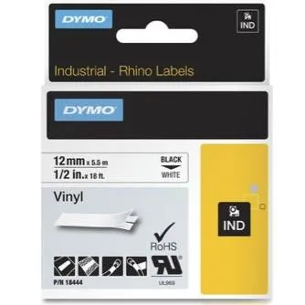 Dymo Rhino Cinta De Etiquetas Industrial Adhesiva Id1-12, Negro Sobre Blanco De 12Mmx5´5M, Vinilo (S0718600)