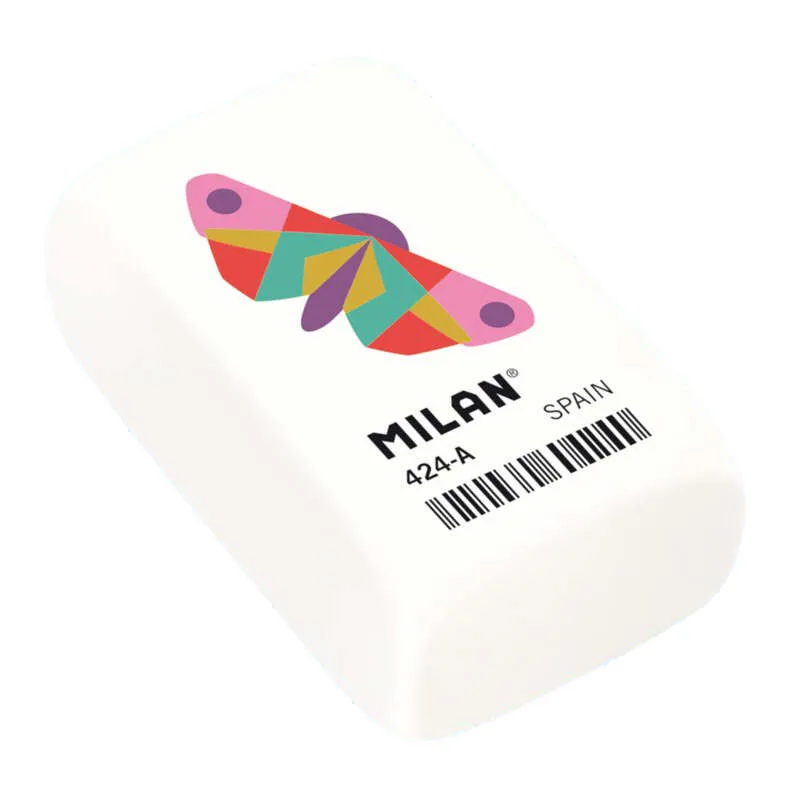 Milan 424A Goma De Borrar Rectangular - Miga De Pan - Caucho Sintetico - Color Blanco - Dibujos Geometricos De Animales Surtidos