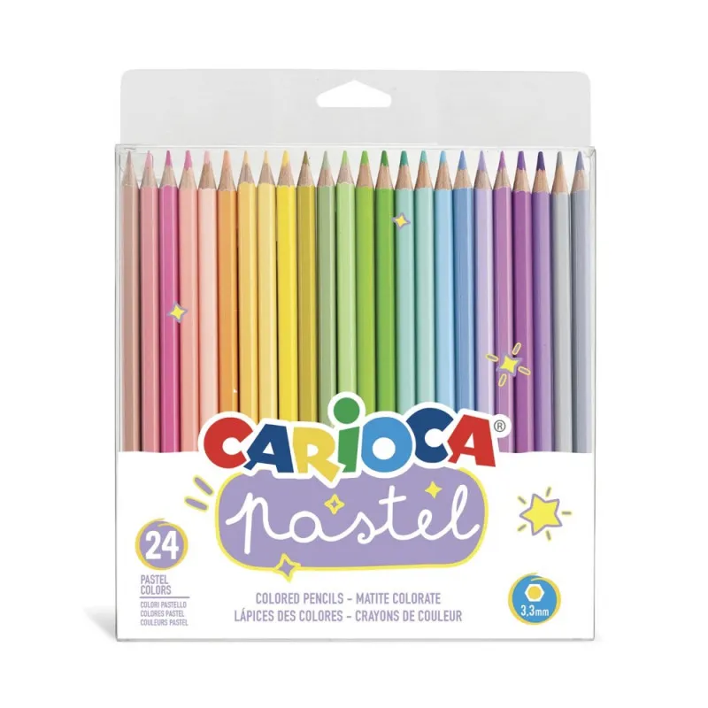 Carioca Pack de 24 Lápices de Madera Colores Pastel Cuerpo Hexagonal Escritura Blanda