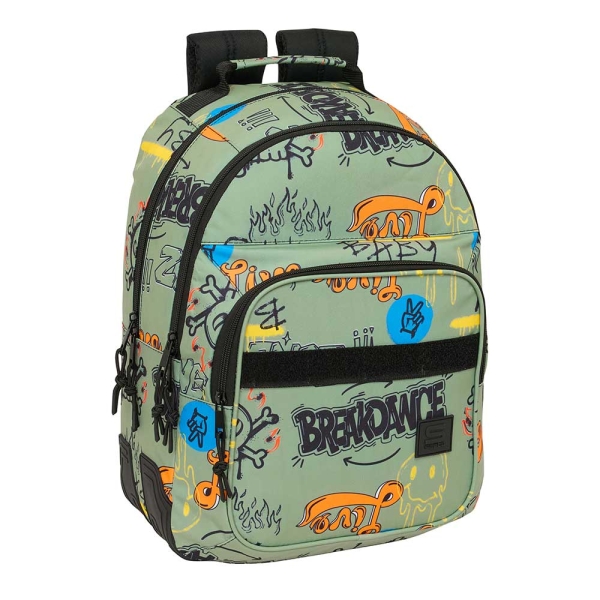 Safta Graffiti Zone Mochila Con 2 Compartimentos - Antirozaduras - Adaptable A Carro - Bolsillo Frontal - Portabotellas - Tirador Doble - Hombreras Ergonomicas - 20L - 320X150X420Mm - Color Verde