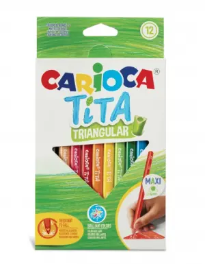 Carioca Tita Pack de 12 Lápices de Resina Triangulares Lavables y Brillantes