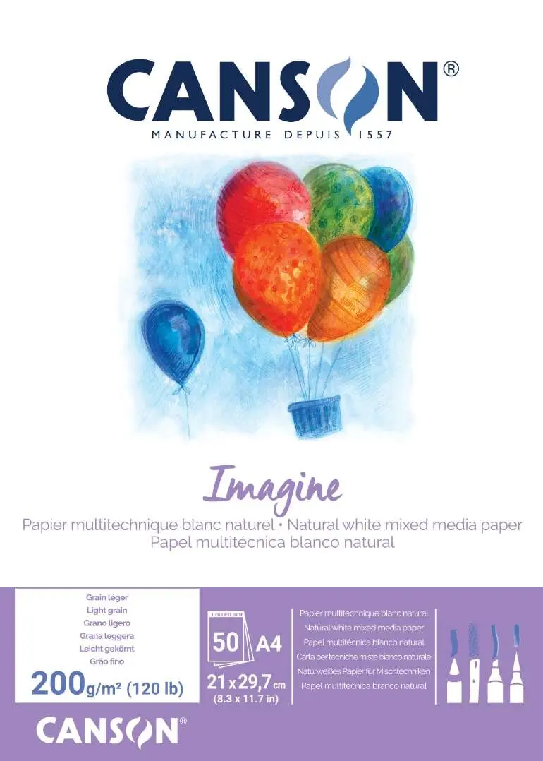 Canson Imagine Bloc Encolado 50 Hojas 200gr A4 Grano Fino Color Blanco