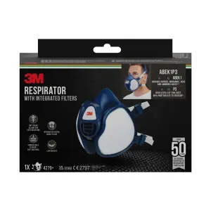 3M Mascarilla de Media Cara - Filtros Integrados - Proteccion Combinada - Reutilizable - Color Azul/Blanco