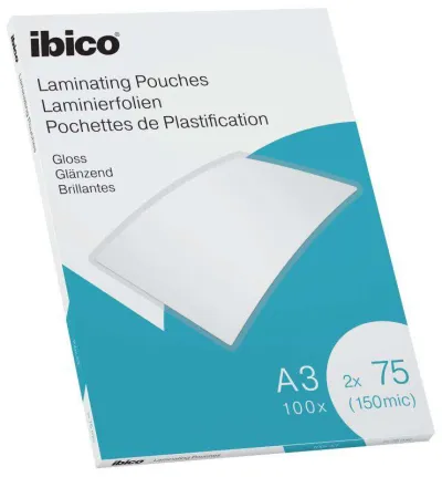 Ibico Caja de 100 Laminas de Plastificar A3 75 Micras Gloss Transparente