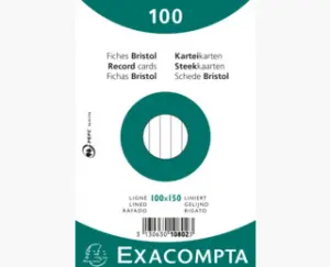 Exacompta Paquete de 100 Fichas Cartulina Bristol Retráctil 100x150mm Blanco