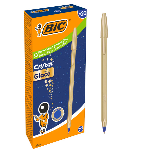 Bic Cristal Glace Boligrafo De Bola - Cuerpo Opaco En Color Oro Mate - Punta Redonda De 1Mm - Trazo 0.4Mm - Tinta Con Base De Aceite - Color De La Tinta Azul